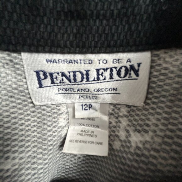 Pendleton Womens Black White Floral Button-Up Shirt Size 12P Long Sleeve Casual - Picture 3 of 7